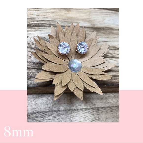 Jewelry - 18K Rose Gold Plated CZ Stud Earrings 8MM